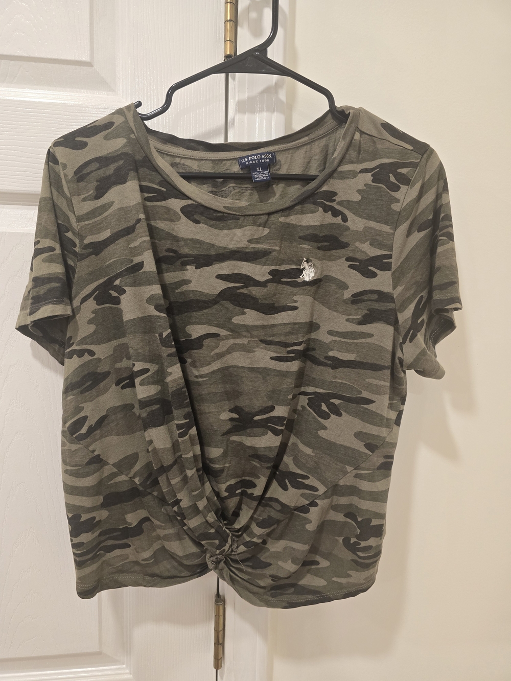 U.S. Polo Assn. Women's Green Camo Twist-Knot Tee